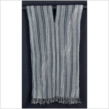Natural organic dye cotton, handwoven neutral earth tone tribal textile, Karen Hmong fabric, Thai striped boho throw CLE171
