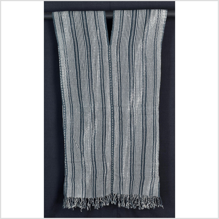 Natural organic dye cotton, handwoven neutral earth tone tribal textile, Karen Hmong fabric, Thai striped boho throw CLE171