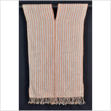 Natural organic dye cotton, handwoven neutral earth tone tribal textile, Karen Hmong fabric, Thai striped boho throw CLE176