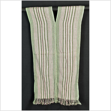 Natural organic dye cotton, handwoven neutral earth tone tribal textile, Karen Hmong fabric, Thai striped boho throw CLE178
