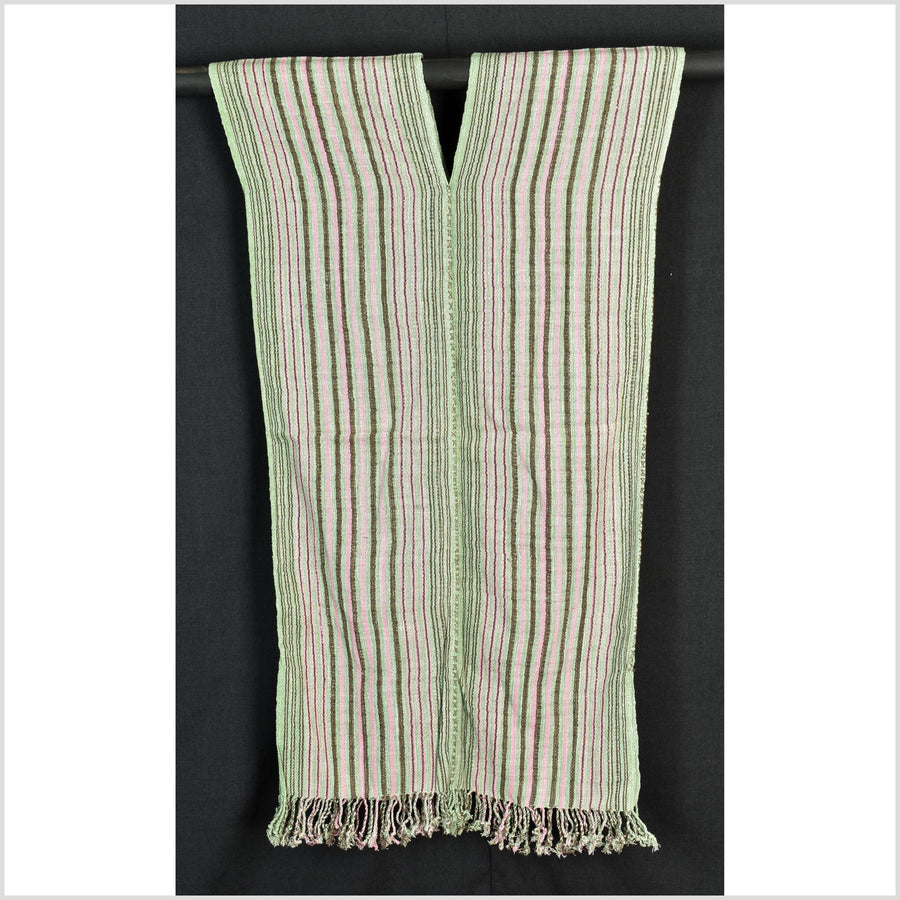 Natural organic dye cotton, handwoven neutral earth tone tribal textile, Karen Hmong fabric, Thai striped boho throw CLE178