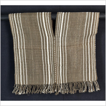 Natural organic dye cotton, handwoven neutral earth tone tribal textile, Karen Hmong fabric, Thai striped boho throw CLE181
