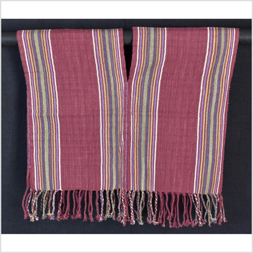 Natural organic dye cotton, handwoven neutral earth tone tribal textile, Karen Hmong fabric, Thai striped boho throw CLE181bb