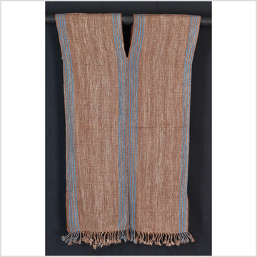 Natural organic dye cotton, handwoven neutral earth tone tribal textile, Karen Hmong fabric, Thai striped boho throw CLE185