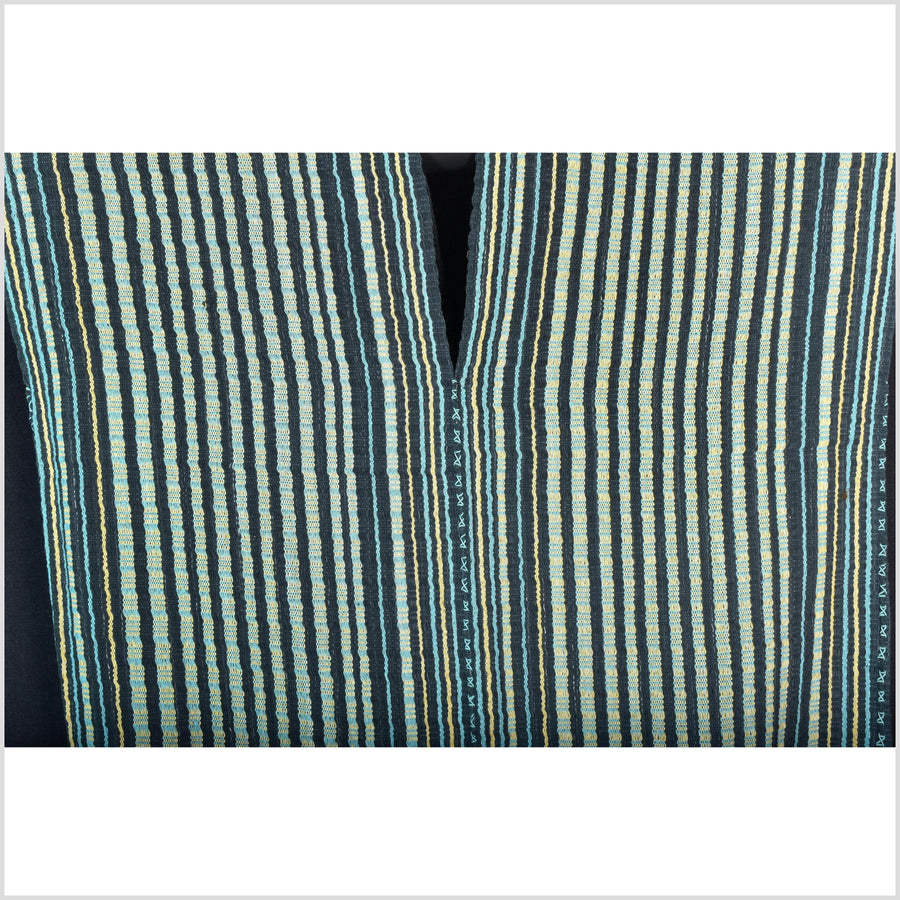 Natural organic dye cotton, handwoven neutral earth tone tribal textile, Karen Hmong fabric, Thai striped boho throw CLE189
