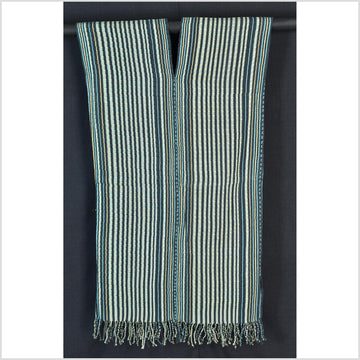 Natural organic dye cotton, handwoven neutral earth tone tribal textile, Karen Hmong fabric, Thai striped boho throw CLE189