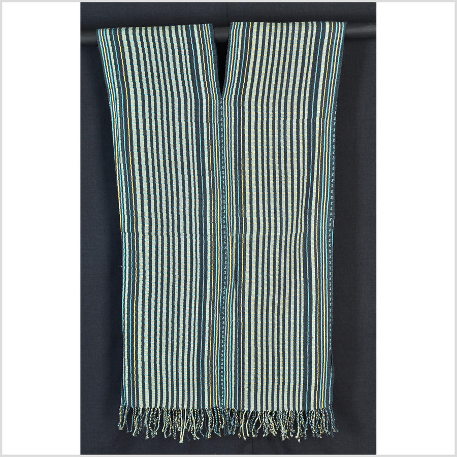 Natural organic dye cotton, handwoven neutral earth tone tribal textile, Karen Hmong fabric, Thai striped boho throw CLE189
