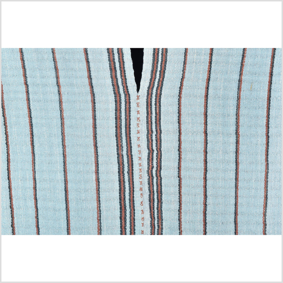 Natural organic dye cotton, handwoven neutral earth tone tribal textile, Karen Hmong fabric, Thai striped boho throw CLE191
