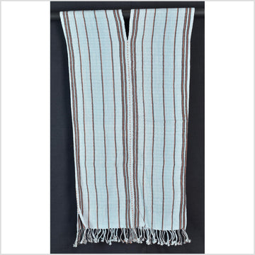 Natural organic dye cotton, handwoven neutral earth tone tribal textile, Karen Hmong fabric, Thai striped boho throw CLE191