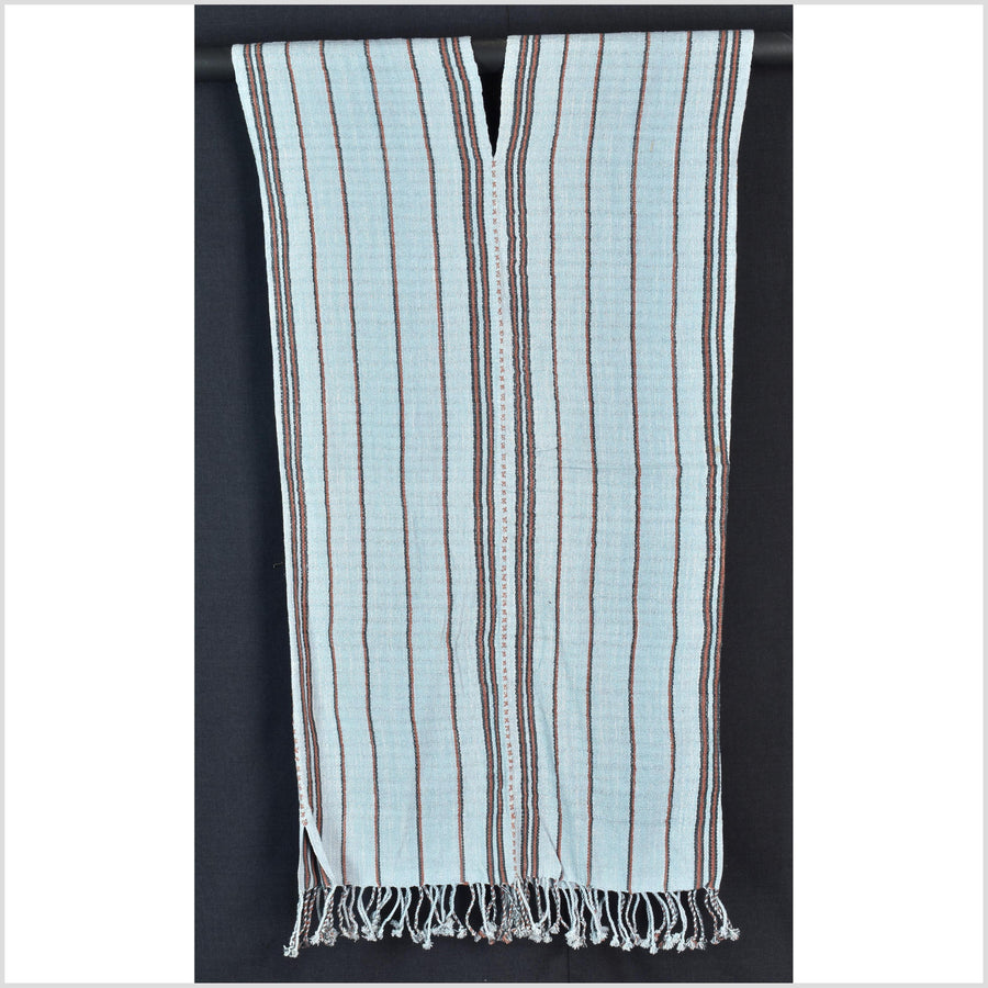 Natural organic dye cotton, handwoven neutral earth tone tribal textile, Karen Hmong fabric, Thai striped boho throw CLE191