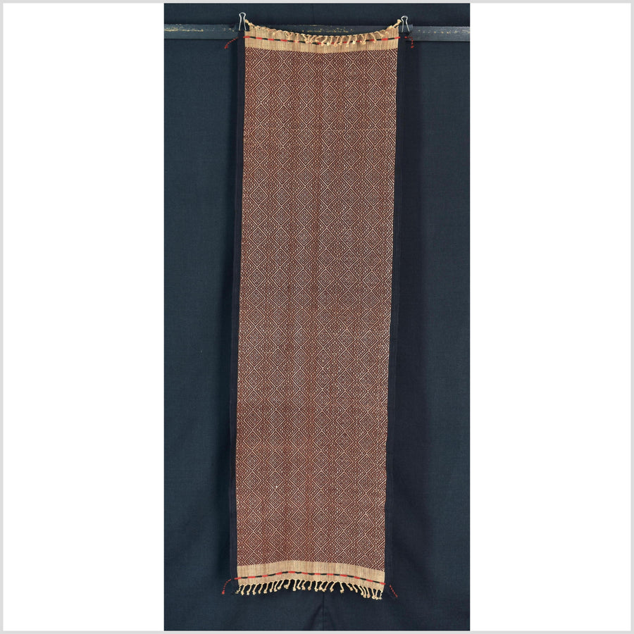 Brown Chin tribal textile brown home decor boho blanket, cotton fabric shoulder wrap hand woven table runner ethnic wall art tapestry CLE196
