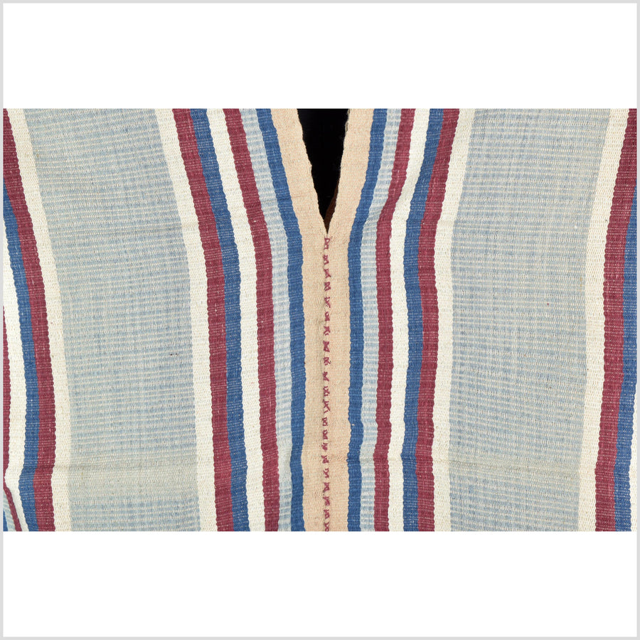 Natural organic dye cotton, handwoven neutral earth tone tribal textile, Karen Hmong fabric, Thai striped boho throw CLE19