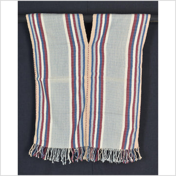 Natural organic dye cotton, handwoven neutral earth tone tribal textile, Karen Hmong fabric, Thai striped boho throw CLE19