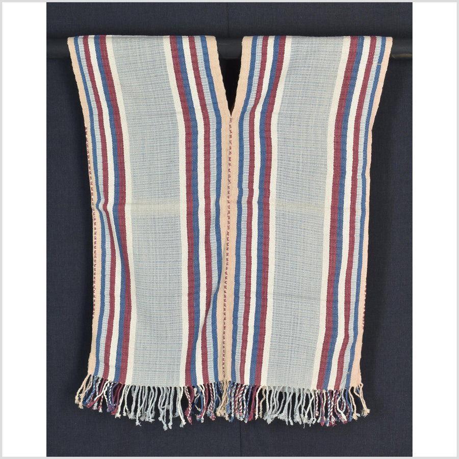Natural organic dye cotton, handwoven neutral earth tone tribal textile, Karen Hmong fabric, Thai striped boho throw CLE19