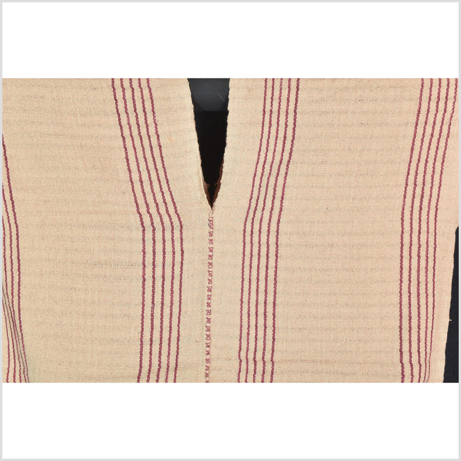 Natural organic dye cotton, handwoven neutral earth tone tribal textile, Karen Hmong fabric, Thai striped boho throw CLE20