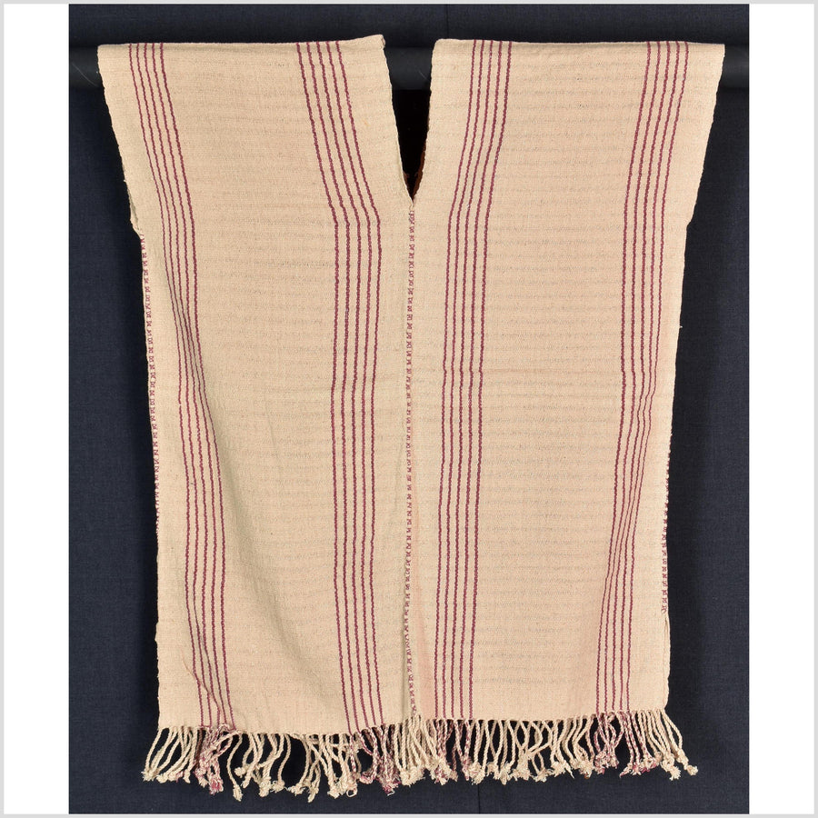 Natural organic dye cotton, handwoven neutral earth tone tribal textile, Karen Hmong fabric, Thai striped boho throw CLE20