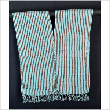 Natural organic dye cotton, handwoven neutral earth tone tribal textile, Karen Hmong fabric, Thai striped boho throw CLE210