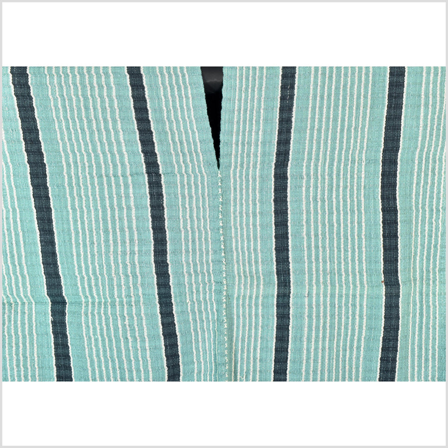 Natural organic dye cotton, handwoven neutral earth tone tribal textile, Karen Hmong fabric, Thai striped boho throw CLE211
