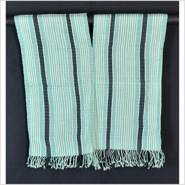Natural organic dye cotton, handwoven neutral earth tone tribal textile, Karen Hmong fabric, Thai striped boho throw CLE211