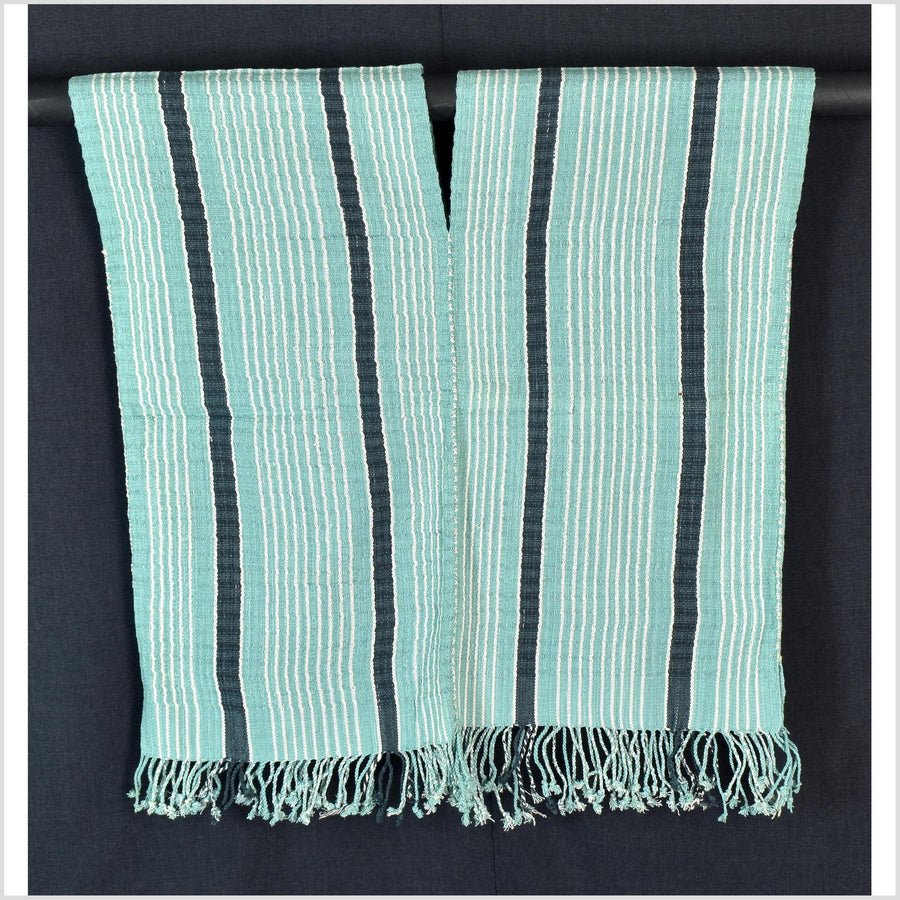 Natural organic dye cotton, handwoven neutral earth tone tribal textile, Karen Hmong fabric, Thai striped boho throw CLE211