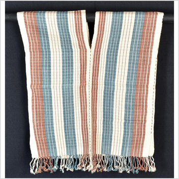Natural organic dye cotton, handwoven neutral earth tone tribal textile, Karen Hmong fabric, Thai striped boho throw CLE212