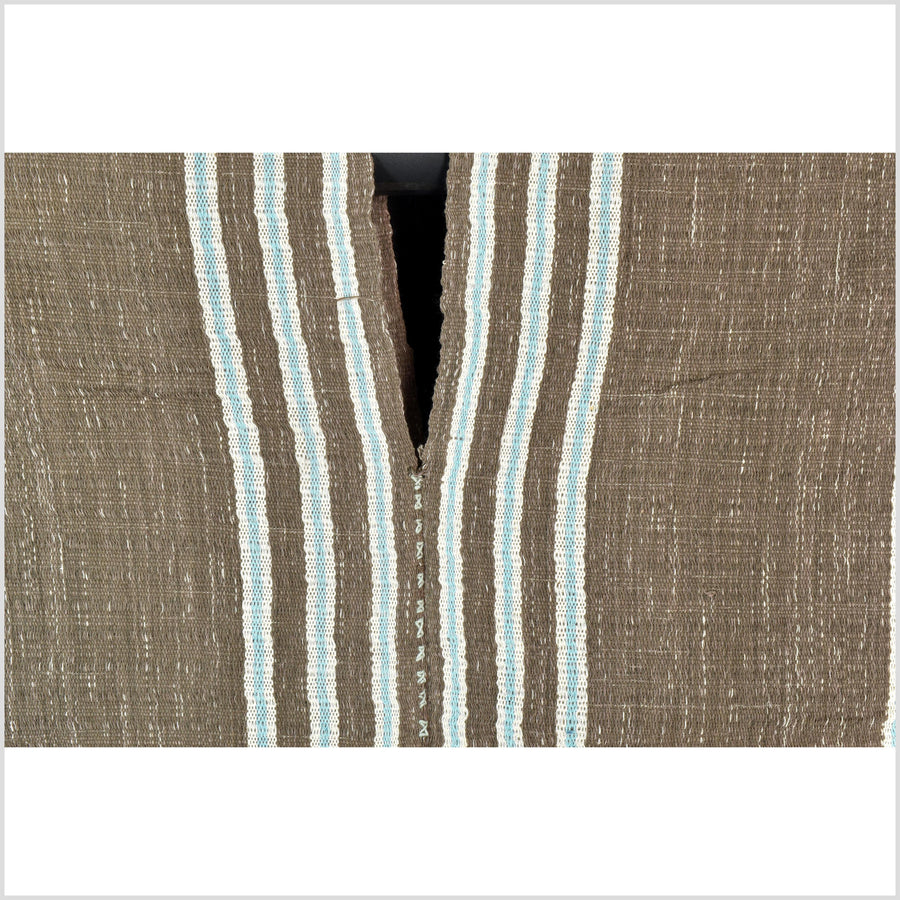 Natural organic dye cotton, handwoven neutral earth tone tribal textile, Karen Hmong fabric, Thai striped boho throw CLE213