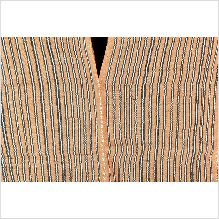 Natural organic dye cotton, handwoven neutral earth tone tribal textile, Karen Hmong fabric, Thai striped boho throw CLE214