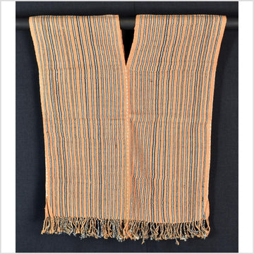 Natural organic dye cotton, handwoven neutral earth tone tribal textile, Karen Hmong fabric, Thai striped boho throw CLE214