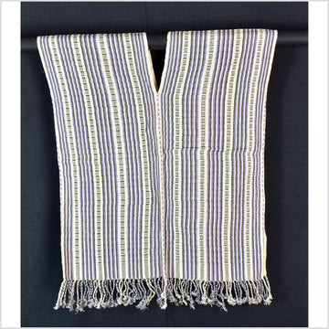 Natural organic dye cotton, handwoven neutral earth tone tribal textile, Karen Hmong fabric, Thai striped boho throw CLE215
