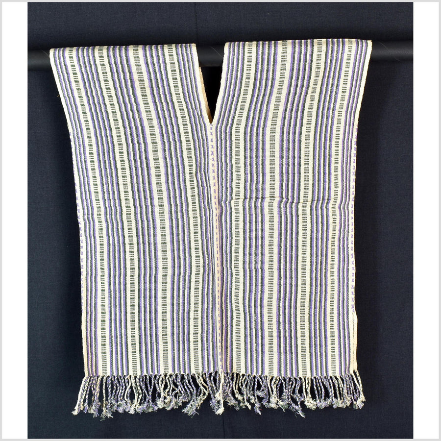 Natural organic dye cotton, handwoven neutral earth tone tribal textile, Karen Hmong fabric, Thai striped boho throw CLE215