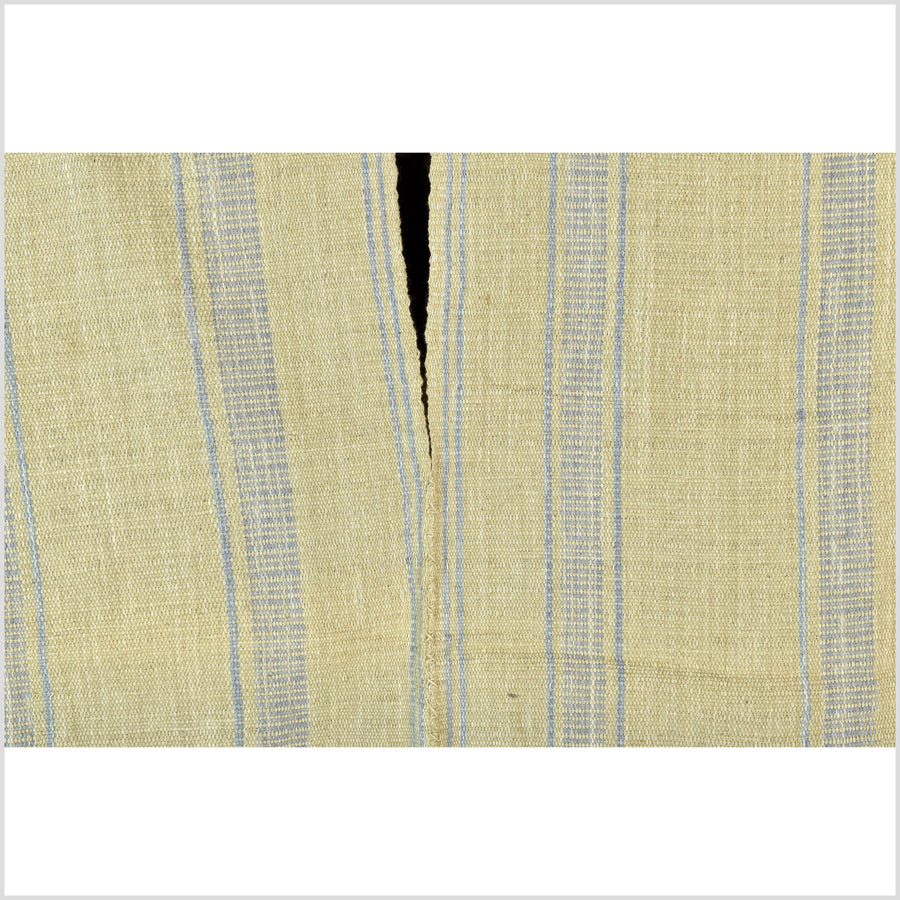 Natural organic dye cotton, handwoven neutral earth tone tribal textile, Karen Hmong fabric, Thai striped boho throw CLE217
