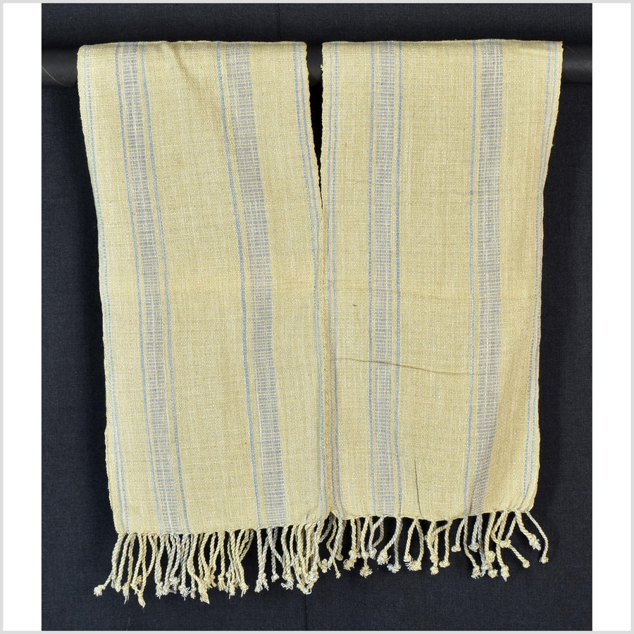 Natural organic dye cotton, handwoven neutral earth tone tribal textile, Karen Hmong fabric, Thai striped boho throw CLE217
