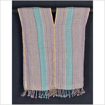 Natural organic dye cotton, handwoven neutral earth tone tribal textile, Karen Hmong fabric, Thai striped boho throw CLE21