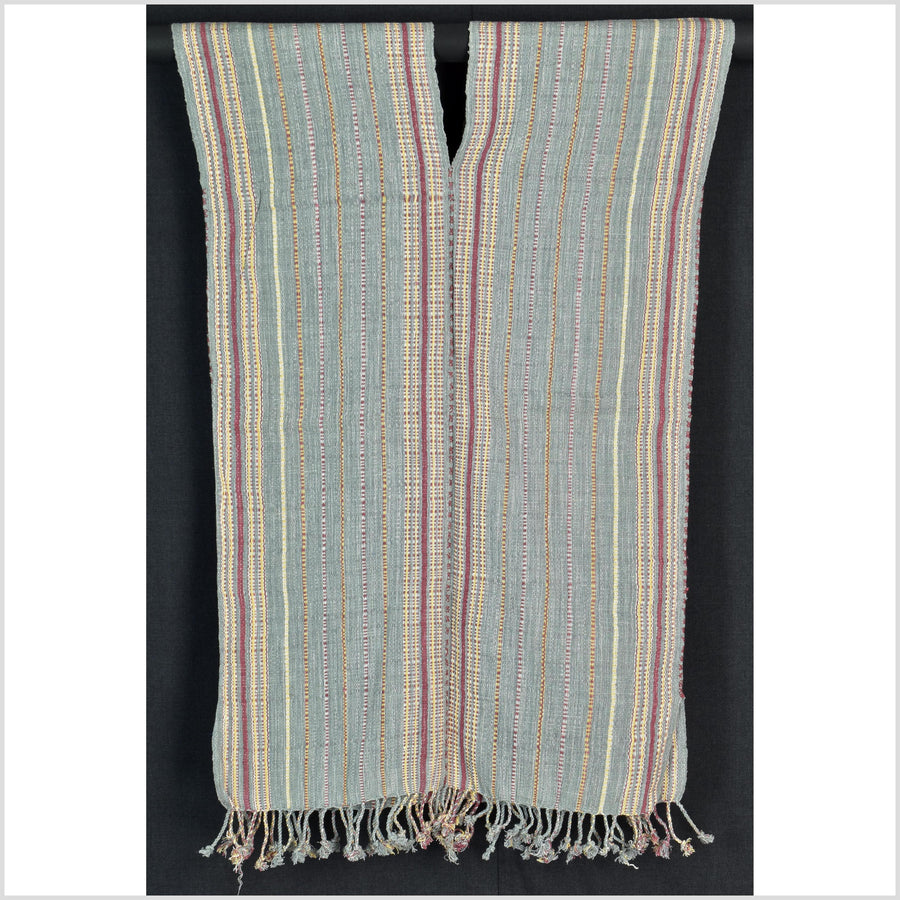 Natural organic dye cotton, handwoven neutral earth tone tribal textile, Karen Hmong fabric, Thai striped boho throw CLE22