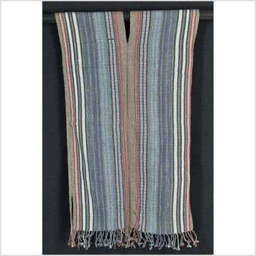 Natural organic dye cotton, handwoven neutral earth tone tribal textile, Karen Hmong fabric, Thai striped boho throw CLE23