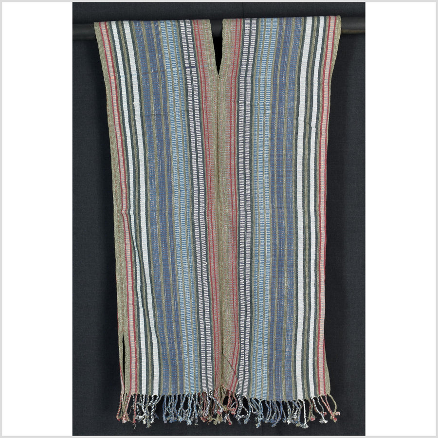 Natural organic dye cotton, handwoven neutral earth tone tribal textile, Karen Hmong fabric, Thai striped boho throw CLE23