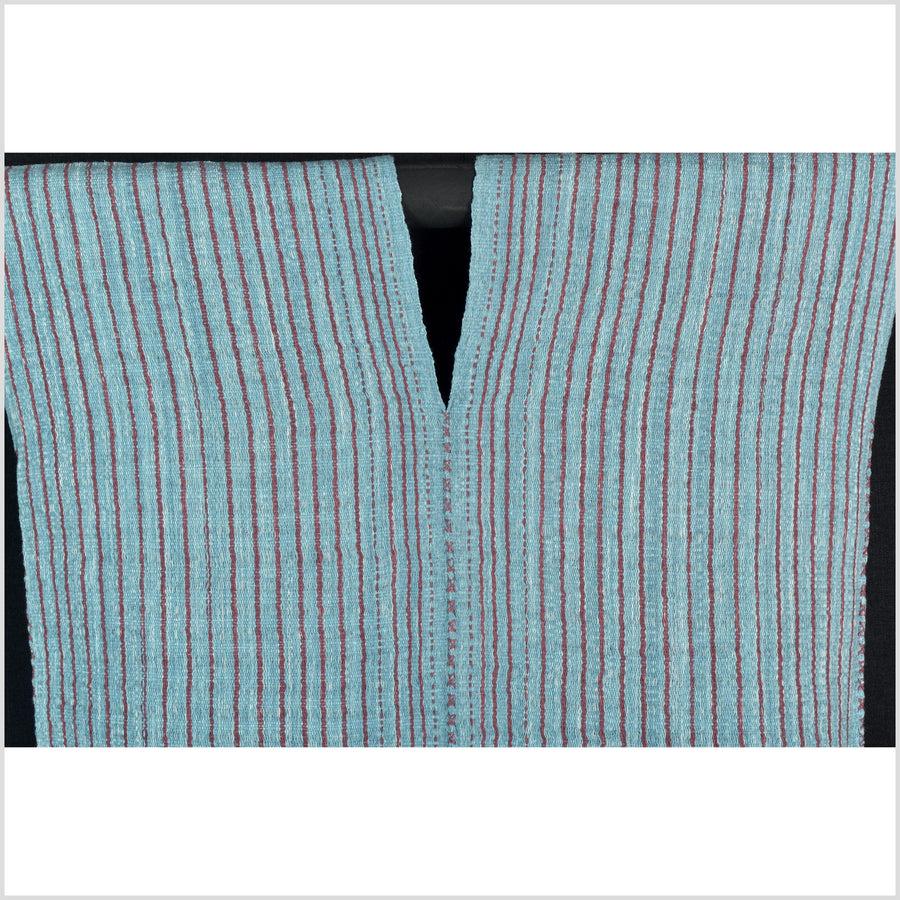 Natural organic dye cotton, handwoven neutral earth tone tribal textile, Karen Hmong fabric, Thai striped boho throw CLE24