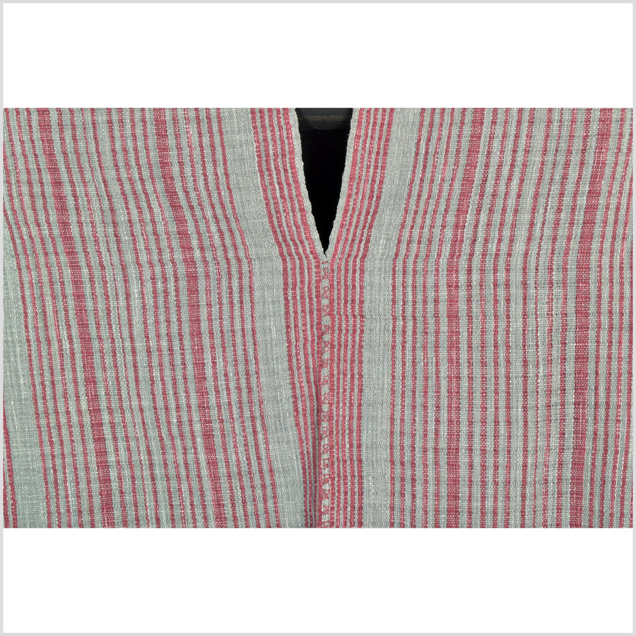 Natural organic dye cotton, handwoven neutral earth tone tribal textile, Karen Hmong fabric, Thai striped boho throw CLE25