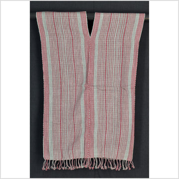 Natural organic dye cotton, handwoven neutral earth tone tribal textile, Karen Hmong fabric, Thai striped boho throw CLE25