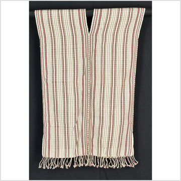 Natural organic dye cotton, handwoven neutral earth tone tribal textile, Karen Hmong fabric, Thai striped boho throw CLE26