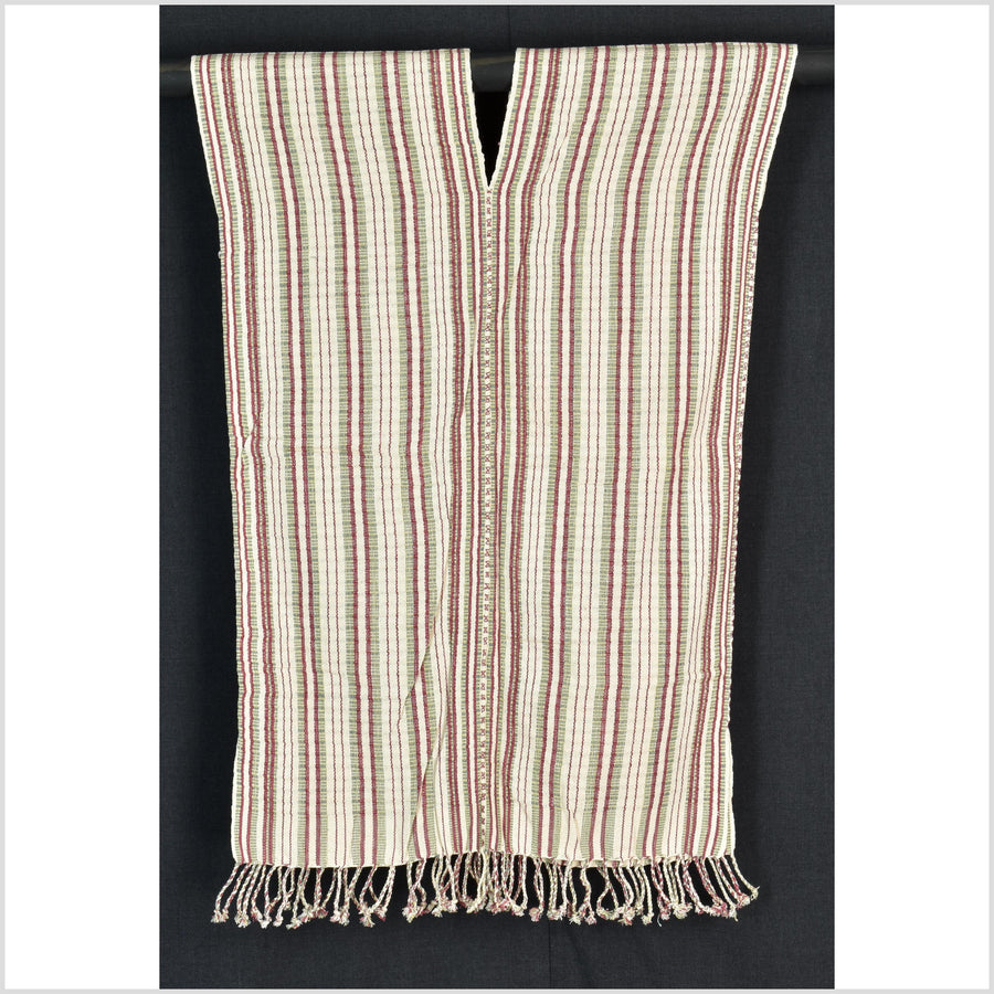 Natural organic dye cotton, handwoven neutral earth tone tribal textile, Karen Hmong fabric, Thai striped boho throw CLE26