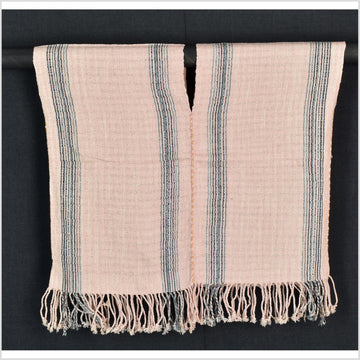 Natural organic dye cotton, handwoven neutral earth tone tribal textile, Karen Hmong fabric, Thai striped boho throw CLE27