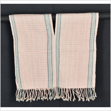 Natural organic dye cotton, handwoven neutral earth tone tribal textile, Karen Hmong fabric, Thai striped boho throw CLE28