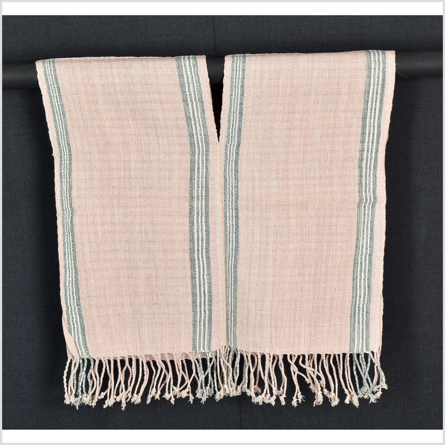 Natural organic dye cotton, handwoven neutral earth tone tribal textile, Karen Hmong fabric, Thai striped boho throw CLE28