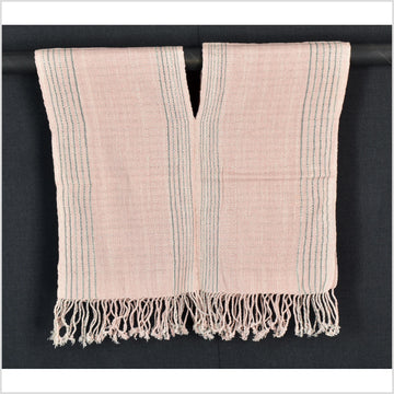Natural organic dye cotton, handwoven neutral earth tone tribal textile, Karen Hmong fabric, Thai striped boho throw CLE29