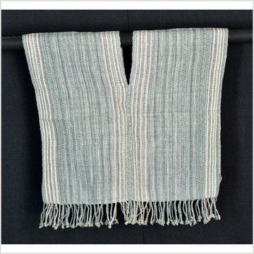 Natural organic dye cotton, handwoven neutral earth tone tribal textile, Karen Hmong fabric, Thai striped boho throw CLE30