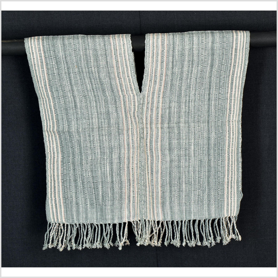 Natural organic dye cotton, handwoven neutral earth tone tribal textile, Karen Hmong fabric, Thai striped boho throw CLE30