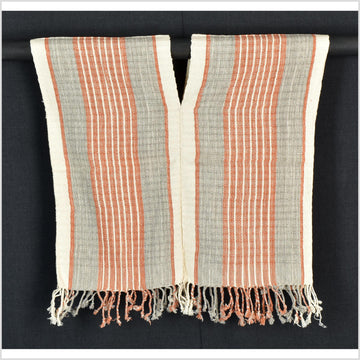 Natural organic dye cotton, handwoven neutral earth tone tribal textile, Karen Hmong fabric, Thai striped boho throw CLE31