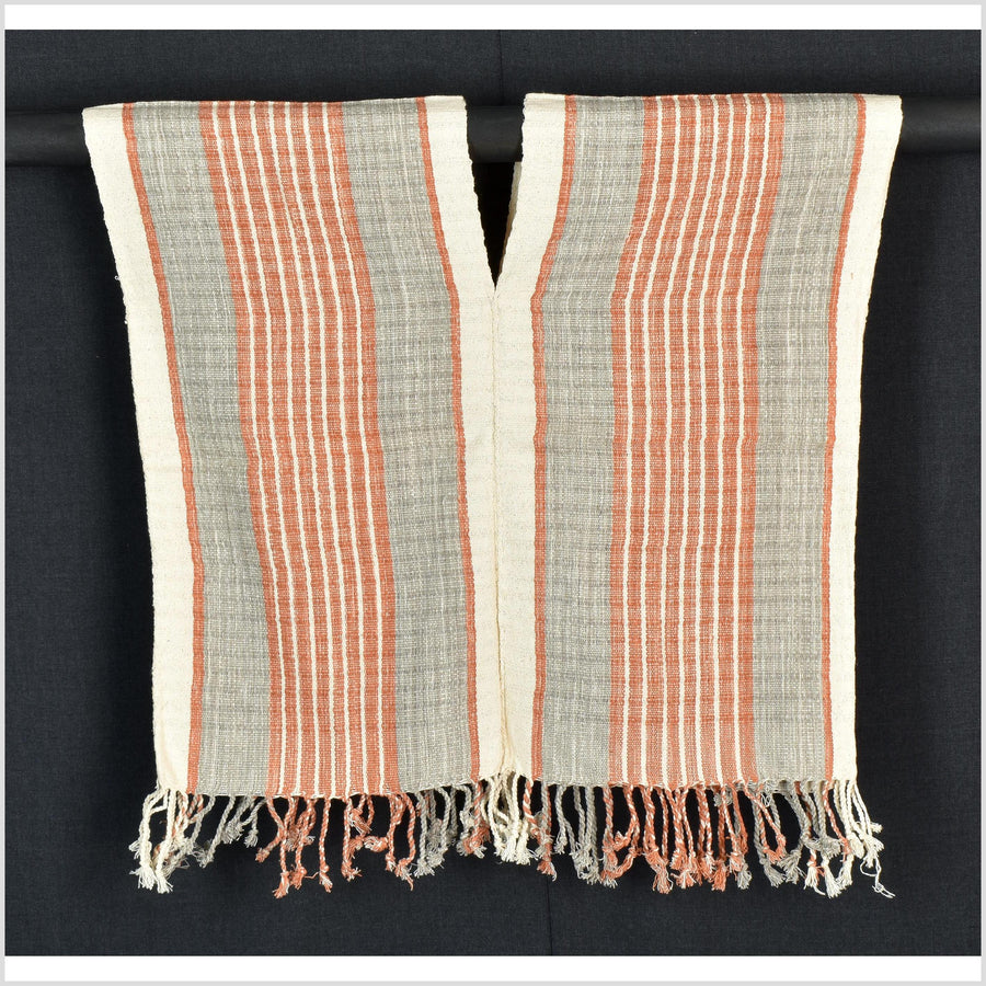 Natural organic dye cotton, handwoven neutral earth tone tribal textile, Karen Hmong fabric, Thai striped boho throw CLE31