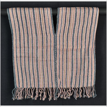 Natural organic dye cotton, handwoven neutral earth tone tribal textile, Karen Hmong fabric, Thai striped boho throw CLE32